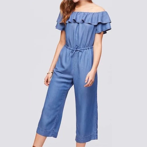 LOFT Pants - Loft Chambray Off The Shoulder Jumpsuit